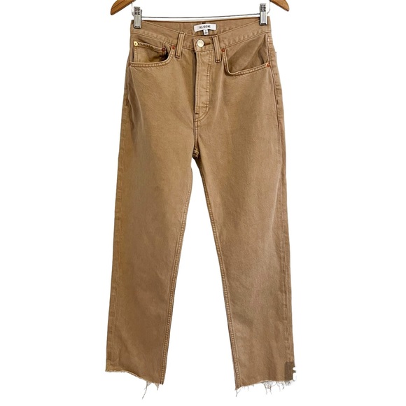 RE/DONE 70’s Ultra High Rise Stove Pipe Jeans Washed Khaki Size 25 - Picture 5 of 14